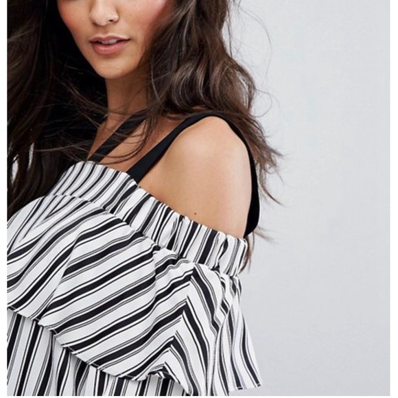 River Island Striped Bardot Top Size Us 2 - Picture 3 of 8